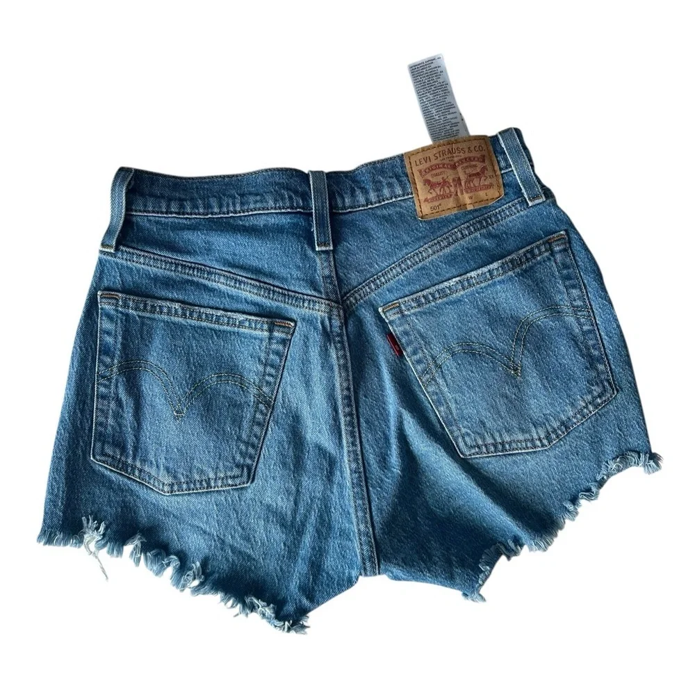 Levi’s 501 High Rise Cutoff Shorts Distressed Raw Hem Sz 25 - Picture 2 of 10